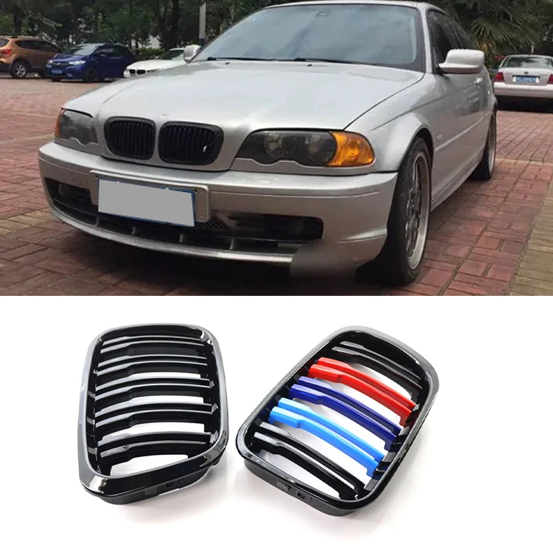 Car Front Bumper Kidney Grill Grille Gloss Black M Racing Grills For BMW 3 Series E46 4-Door 4D 4DR 1998-2001 Auto Accessories