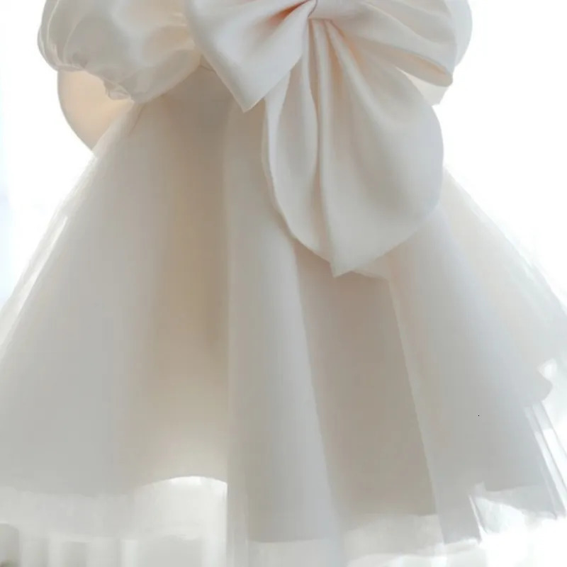 Baby Girl Silk Princess Tutu Dress with Puff Sleeves Childrens Vintage Vesido Party Pageant Birthday Baptist Frog Baby Clothing 1-12Y 240520