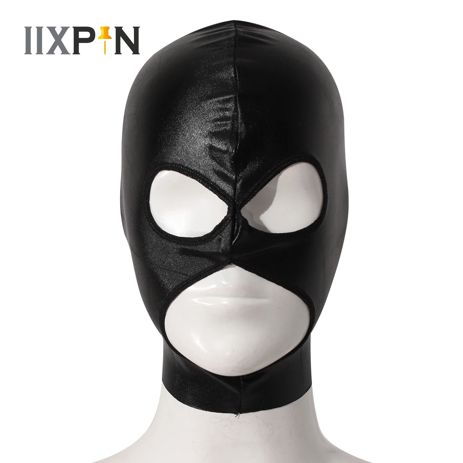 Unisex Women Mens Cosplay Face Mask Latex Shiny Open Eyes And Mouth Headgear Full Face Mask Hood Headgear for Nightclub Costume