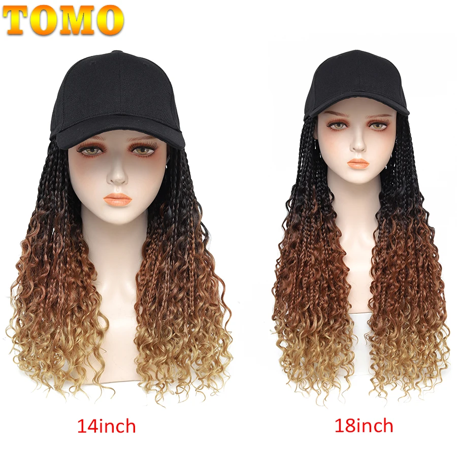 TOMO Braided Baseball Cap Wig Boho new Box Braids Extensions With Hat Black Synthetic Curly Box Crochet Hair Cap Wig 2025 For Women