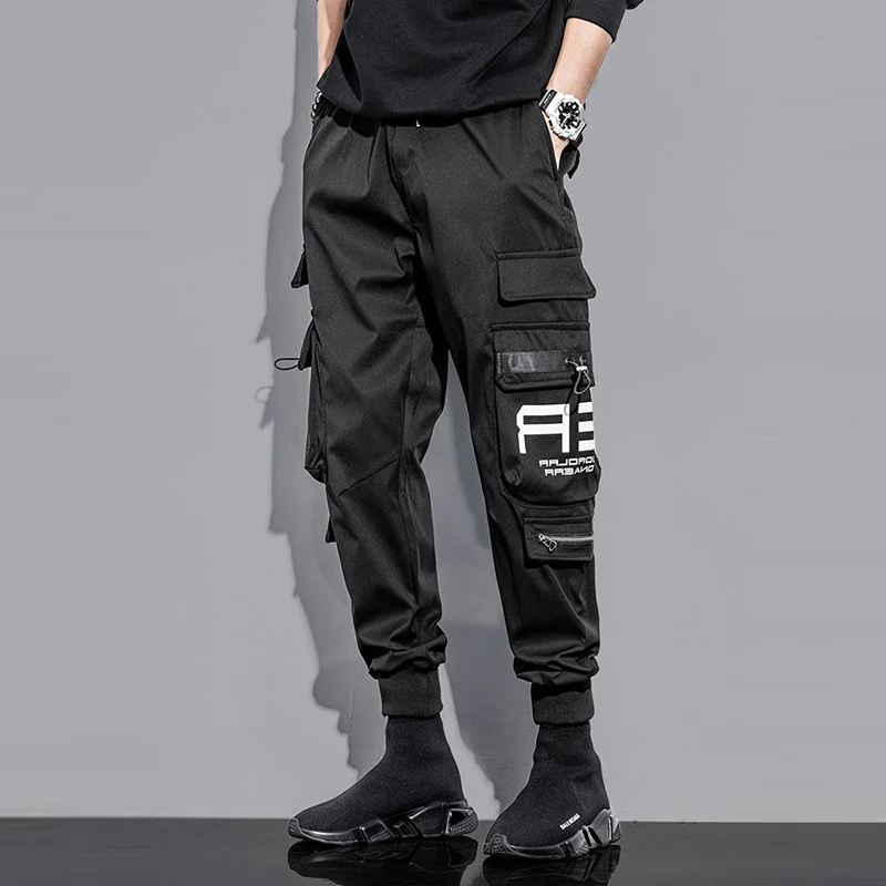 Hit Color Cargo Pants Men's Joggers Trousers Letter new Ribbons Pocket Hip Hop 2025 Streetwear Women Casual Punk Harem Pant Sweatpants