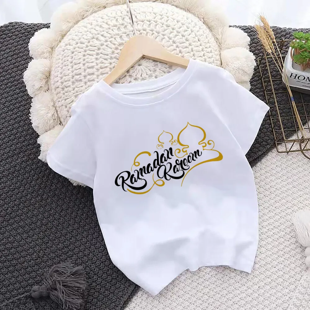 Happy Eid Mubarak Summer T-shirt Children's Clothing Eid Girls Boys Tops Ramadan Short Sleeve T-shirt new Kids 2025 Eid Outfit Clothes