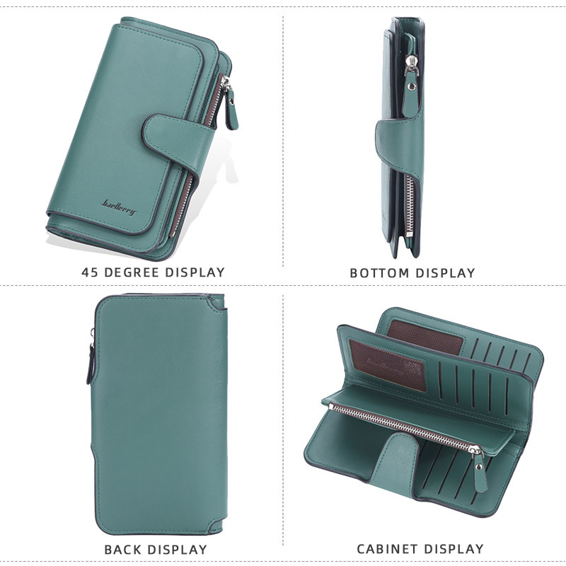 Baellerry Women Wallets Long Leather Multi Bits Card Holder Men Purse Pink Green PU Money Bag Zipper Phone Wallet for Women