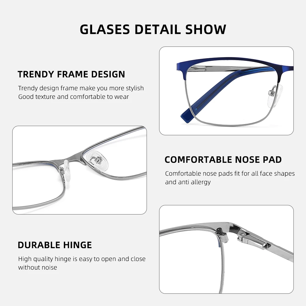 Reading Glasses for Men Anti-glare Lenses and Blue Light Filters Presbyopic Glasses Focus Plus Optical Lenses Men's Seen Bezel 2