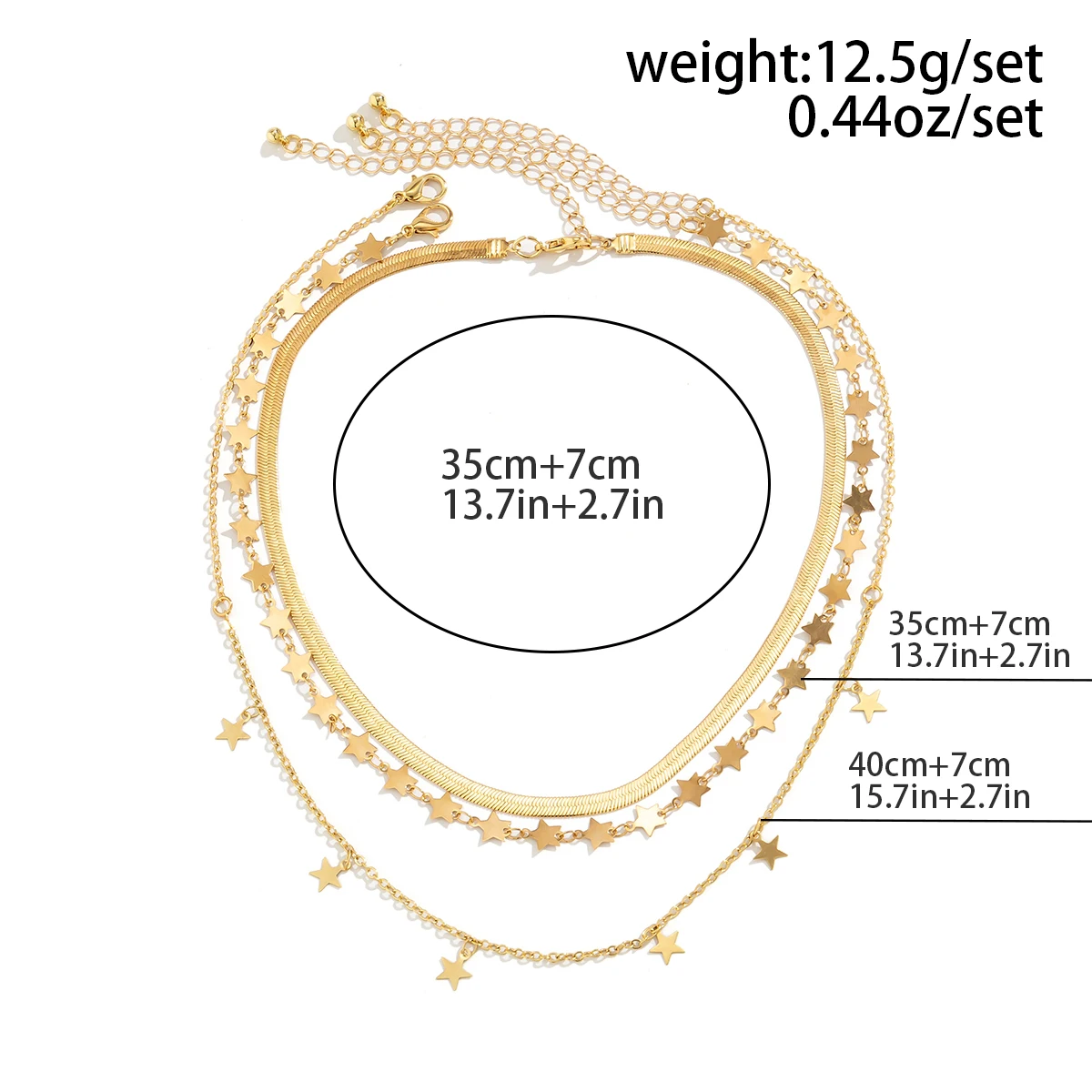 3pcs/set Sexy Flat Blade Snake Choker Necklace for Women Vintage Gold Color Star Tassels Clavicle Chain Necklace Jewelry