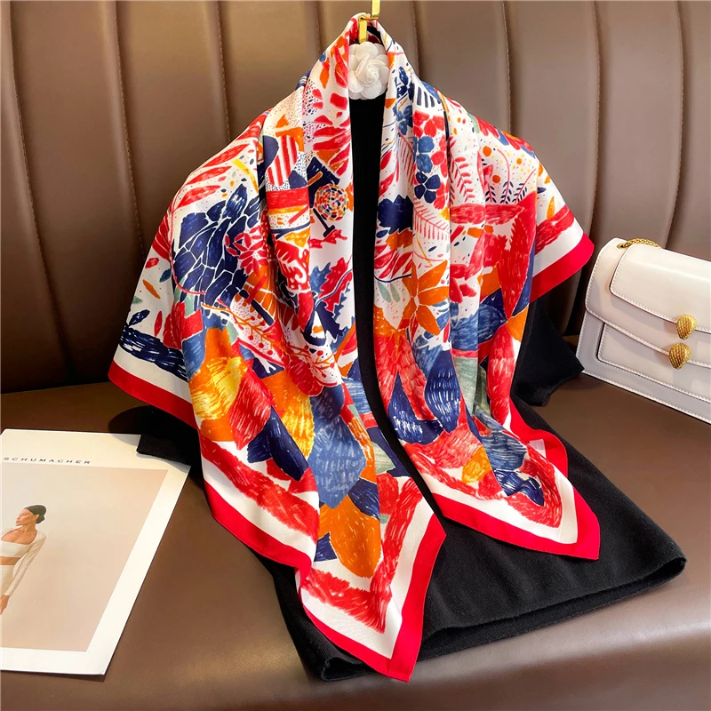 Popular Twill Satin Square Scarf Women Print Splice Striped 2025 new Neckerchief Hand Bag Wrist Shawl Hijab Ladies Bandana Wrap Foulard