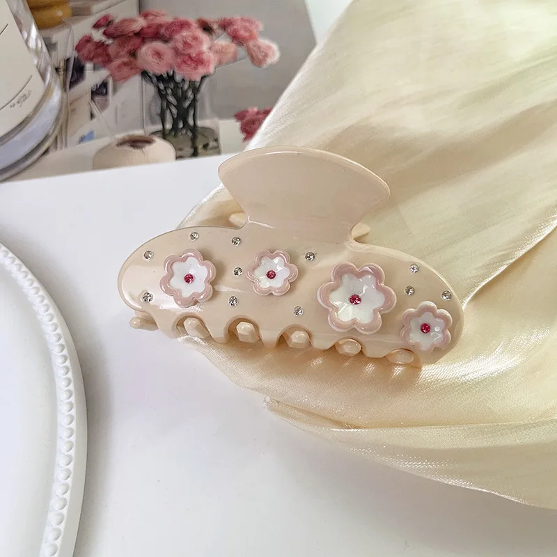 Muweordy 8cm Flower Hair Clip with Diamond Hair Claw Korean Elegant Acetate Claw Clip Crab Hair Clip Hair Accessories for Women
