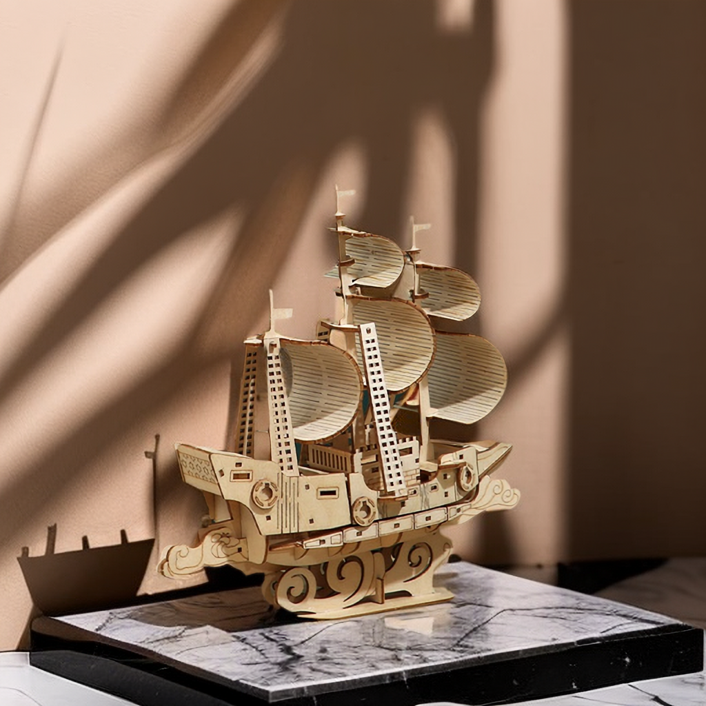 Tada 3D Wooden Puzzle Toys Ocean Sailboat Ship Assembly Gift For Children Adult Mechanical Creative 3D Model Building Block Kits