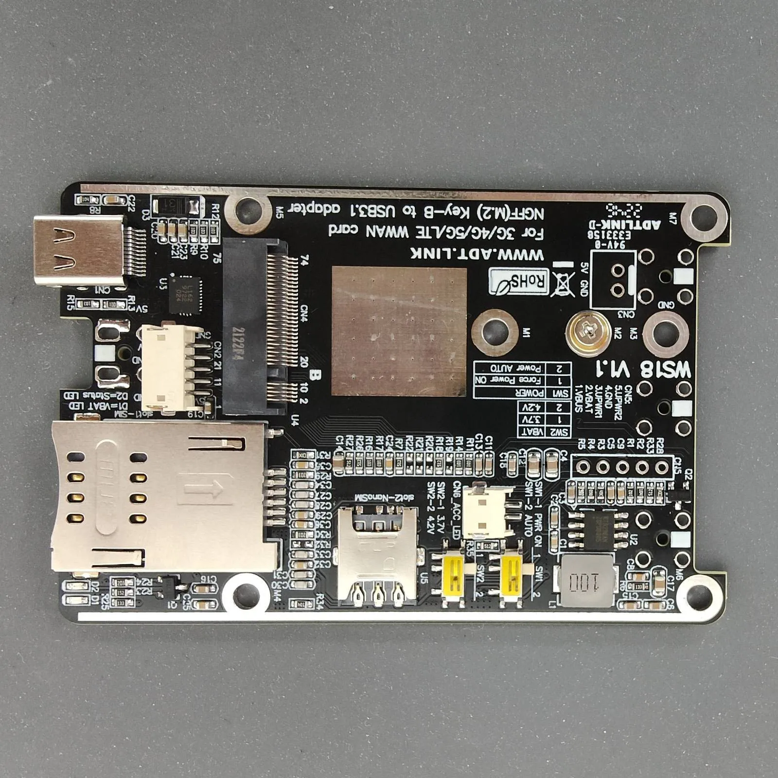 M.2 B-Key WWAN 5G IoT Card Slot To USB Tyep-c 4G LTE 5G Module Unicom Mobile Telecom Modular Adapter Card Support 2230/3042/3052