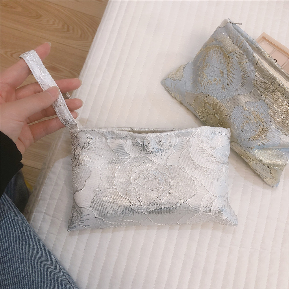 2025 Pink Floral Print Women's Cosmetic Bag Retro Flower Ladies Small Clutch Purse new Travel Handbags Student Pencil Case Storage Bags