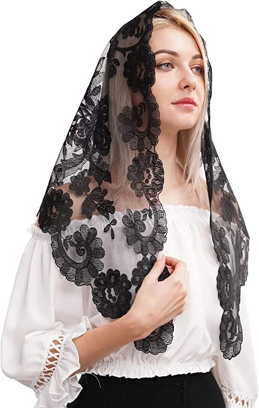 new Triangular Embroidery Lace Veil 2025 Women Head Covering Muslin Veil Lace Mantilla