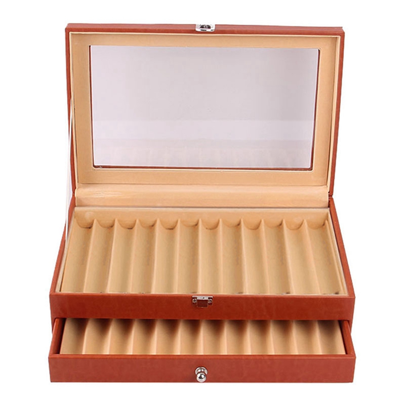 2025 24 Slots new Wooden Pen Display Storage Box 2 Layer PU Pen Case Fountain Pen-Collector Jewelry Organizer