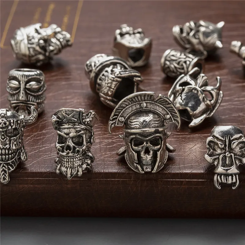 1pcs Skull Helmet Viking Rune Big Hole Beads Hair Braid Dreadlock Beard Bead Pendant DIY Necklace For Jewelry Accessory