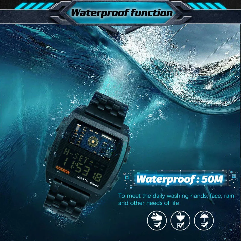 NORTH EDGE 2022 Men's Digital Watch new Retro Industrial Metal Style Waterproof 50M 2025 Sport Watches For Men World Time reloj de hombre