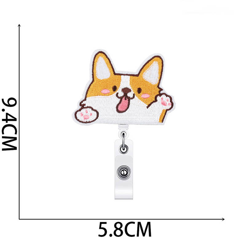 Candy 2025 Color Embroidery Patch Corgi Dog Badge Reel Retractable ID Badge Holder With 360 Rotating Alligator new Clip Name Holder