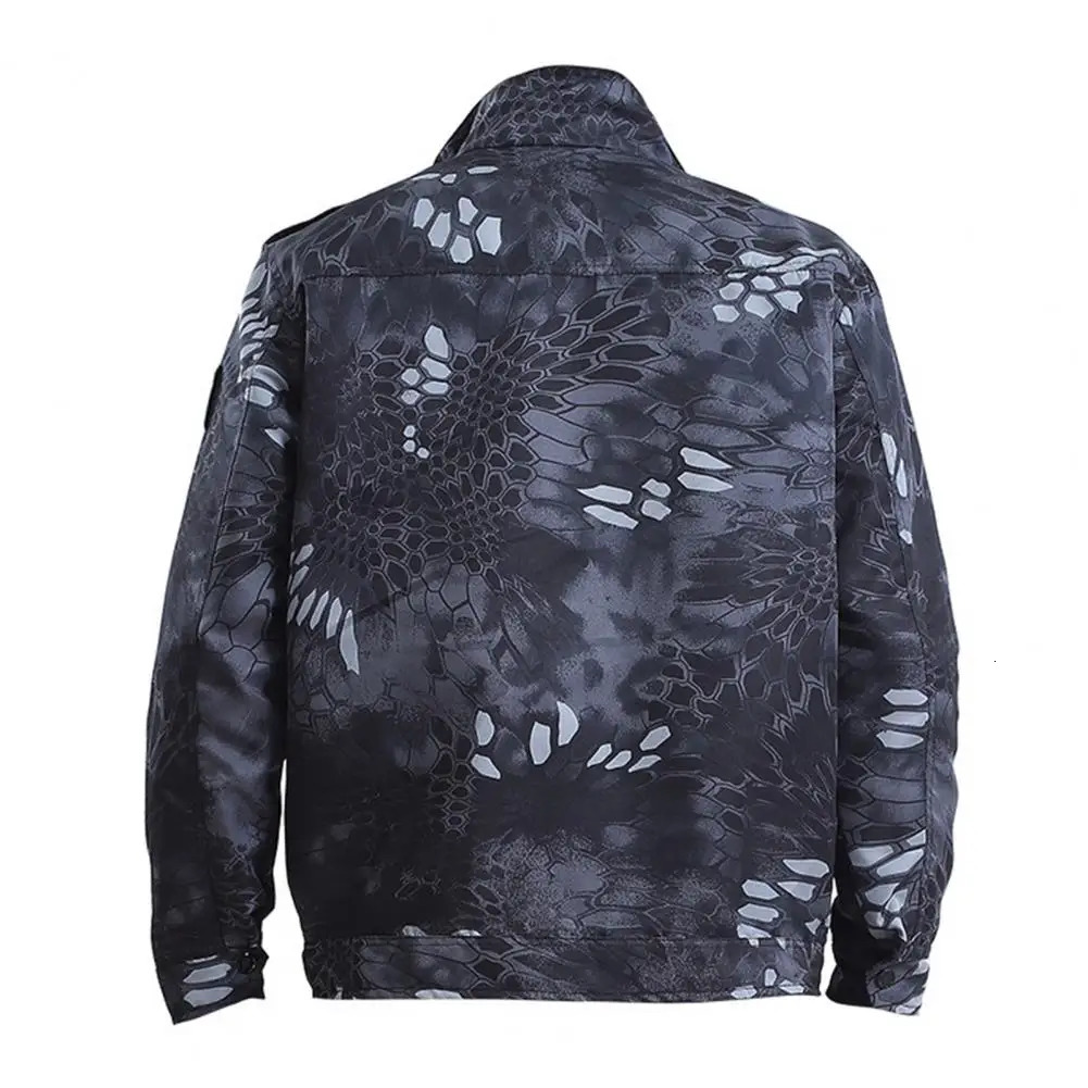 Mens Suit Camouflage Sports Outdoor Turndown Collar Coat Windproof Long Pants Twopiece Set Multi Pockets Uniform 240523