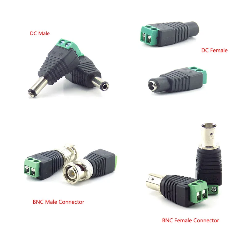 5pcs 12V DC BNC Male female Connector Coax Cat5 to BNC Female Plug for Led Strip Lights Video Balun CCTV Camera Accessories