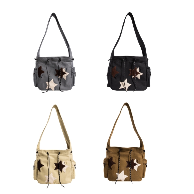 2024 Crossbody Bag Canvas Star Bag for Teen Large Capacity Book Bag Vintage School Bag Versatile Messenger Bag