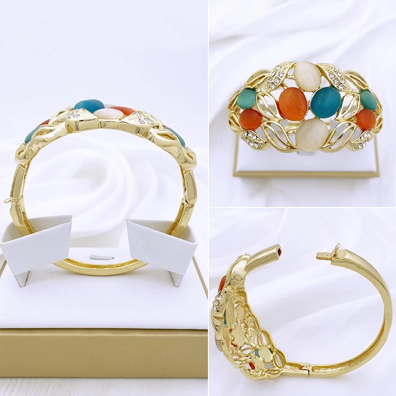 Vintage 2025 Opal Jewelry Set For Women Design Necklace Earrings Bracelet And Ring Gold Plated Dubai new Nigeria High Quality