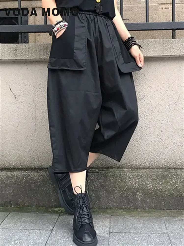 Nine-point Pants Haruku Casual Cargo Pants Solid Baggy Straight Trouser 2025 Wide Leg Pockets Joggers Trousers new Y2K Women Streetwear
