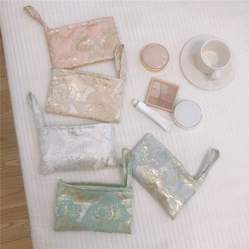 2025 Pink Floral Print Women's Cosmetic Bag Retro Flower Ladies Small Clutch Purse new Travel Handbags Student Pencil Case Storage Bags