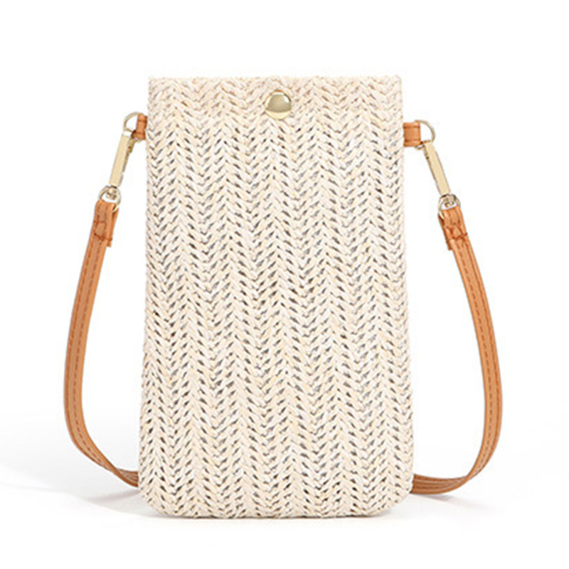 Wallet Women Diagonal Straw Woven Mobile Phone Clutch Bag Ladies Purse Summer Beach Travel Female Mini Purse Card Holder
