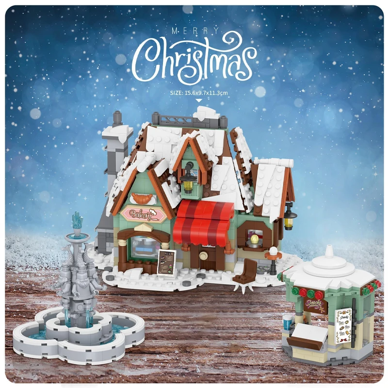 Christmas Gift Winter Town Santa Claus Village Model Building Block Toys Christmas Tree Sled Car Puzzle Sets For Kids Xmas Gifts