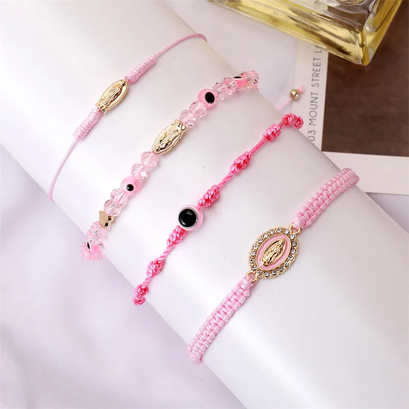 4Pcs Mexican Braclets Virgin Mary San Judas Bracelet For Women Girls Red String Evil Eye Green Beads Anklets Jewelry Gift