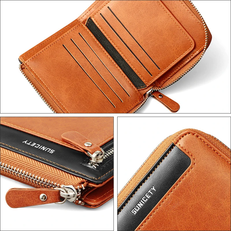 Zipper Men Wallet Luxury Designer PU Leather RFID Card Holders Wallets Coin Bag Short Men's Purse Male Portable Cardholders