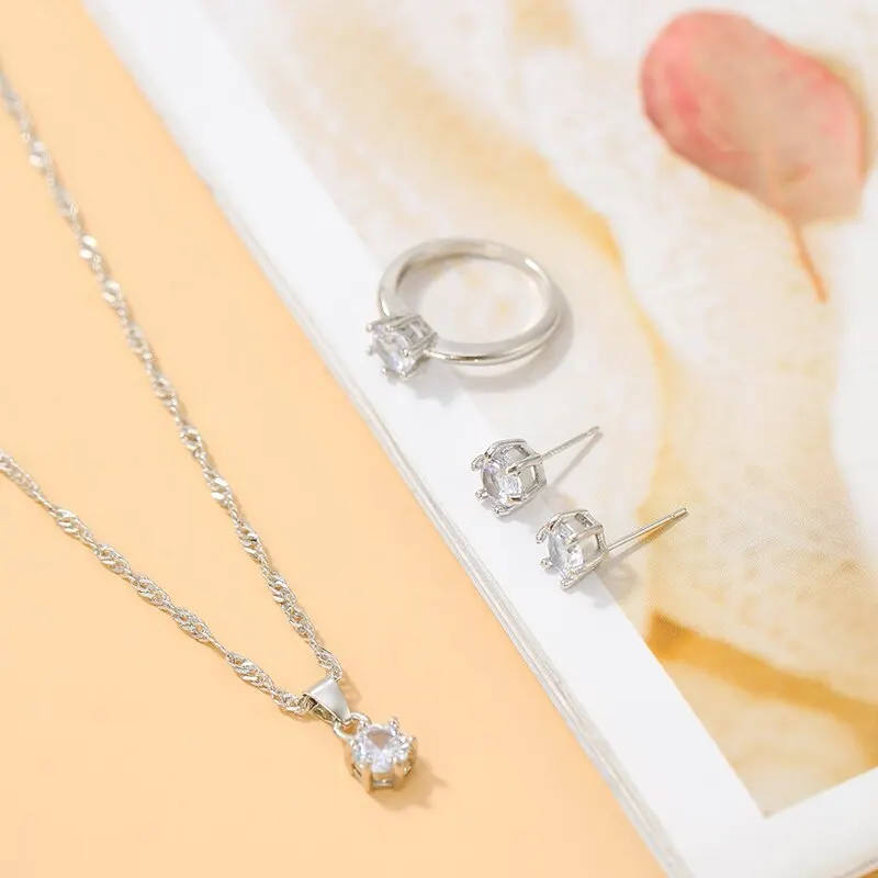 4PCS Set Gold-Color Simple Jewelry Set new Of Ring Earrings And Pendant Necklace 2025 For Women Elegance Exquisite Jewelry Set