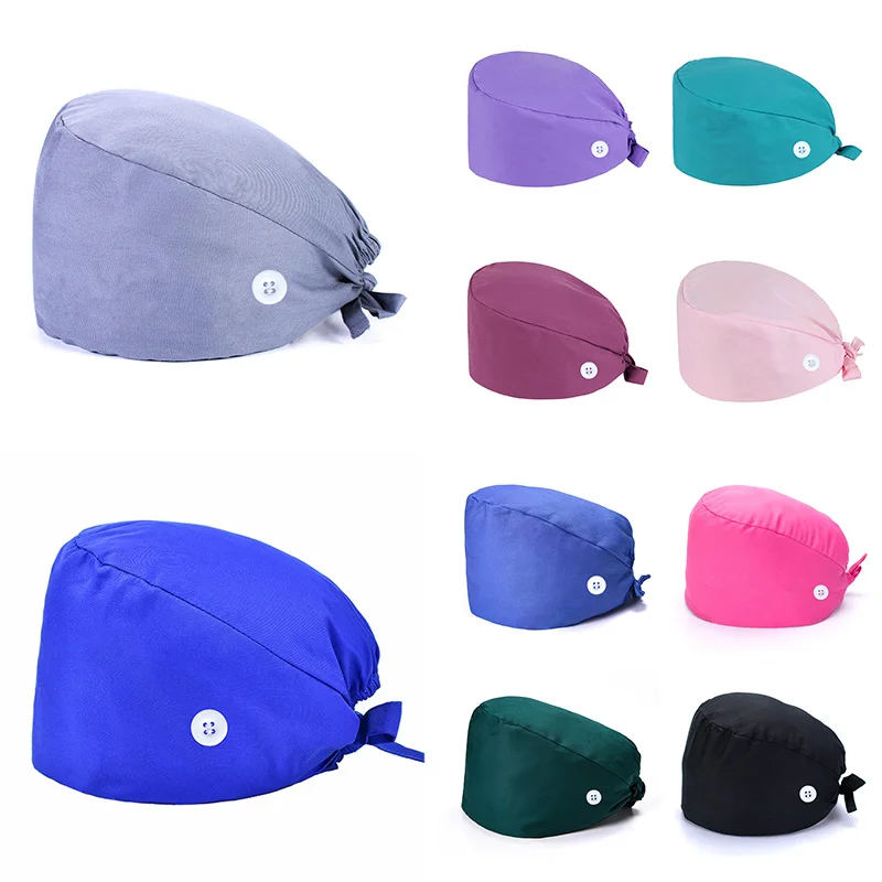 Solid Scrubs Caps Pet Grooming Agency Work Scrubs Beauty Work Hats Lab Uniform Nursing Surgery Nurse Surgical Hat For Men Women