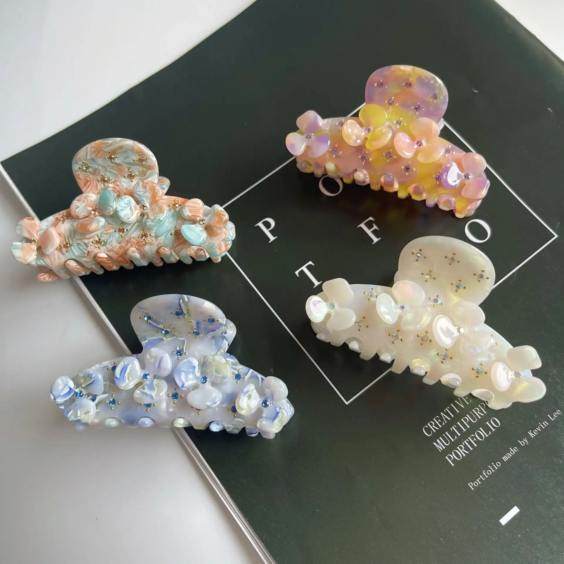 Muweordy Flower Hair Claws Acetate Claw Clip Rhinestone Hair Clips Trendy crab Hair Clip new Ins Hot Hair Accessories 2025 for Women