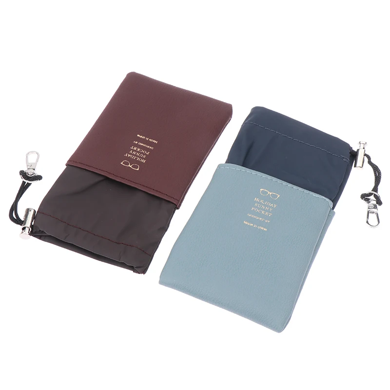 New Portable Drawstring Glasses Case Double Layer Sunglasses Pouch Waterproof Eyeglasses Storage Bag Soft Leather Glasses Bag