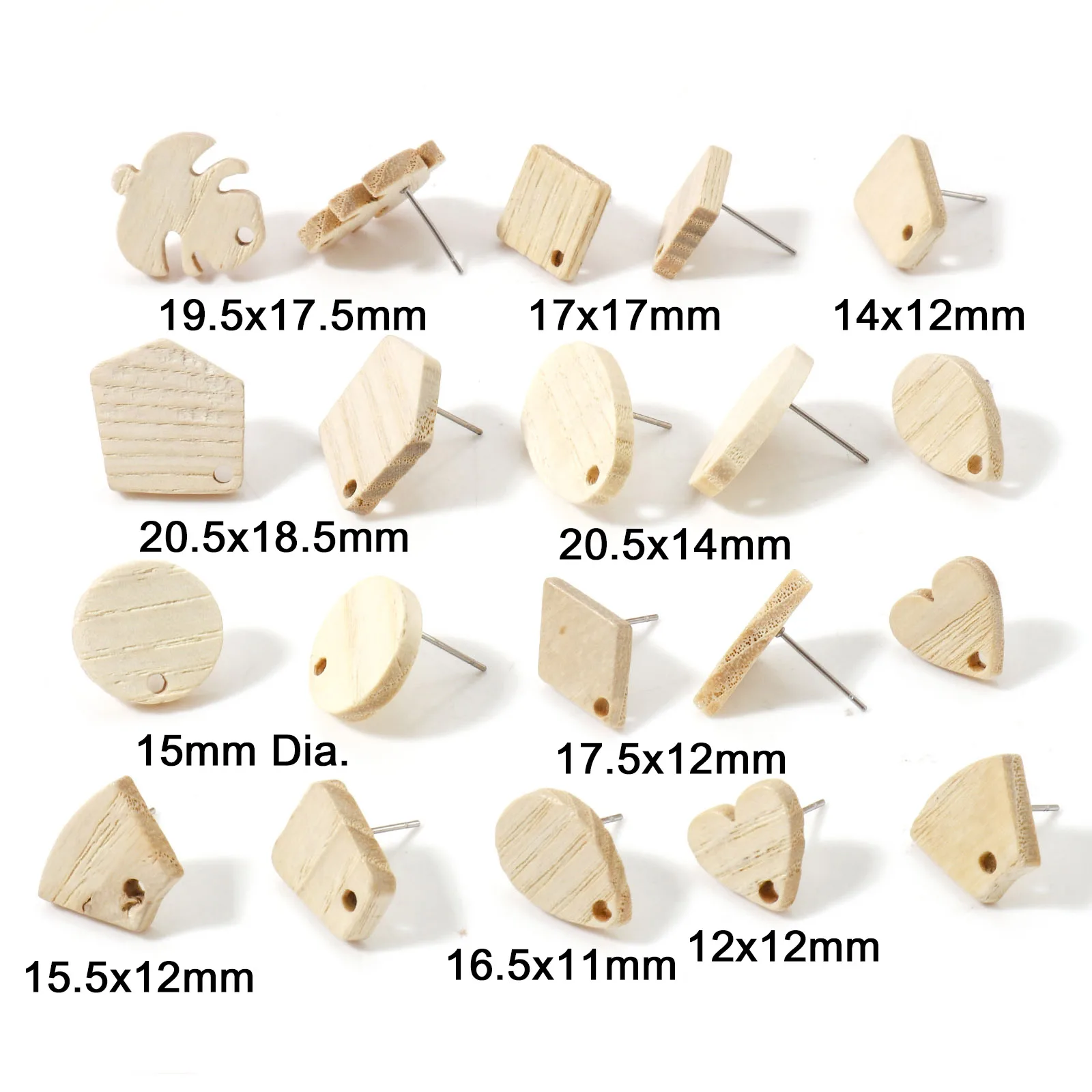 Fraxinus Wood Stud Earrings Findings Geometic Round Creamy-White Drop With Loop Ear Post Earring Women Jewelry Accessories,10PCs