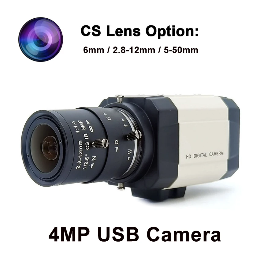 SMTKEY 4MP 30fps 2560x1440 Industrial USB Camera 5-50mm / 2.8-12mm / 6mm Varifocal Lens High Speed UVC PC WebCam Support OTG