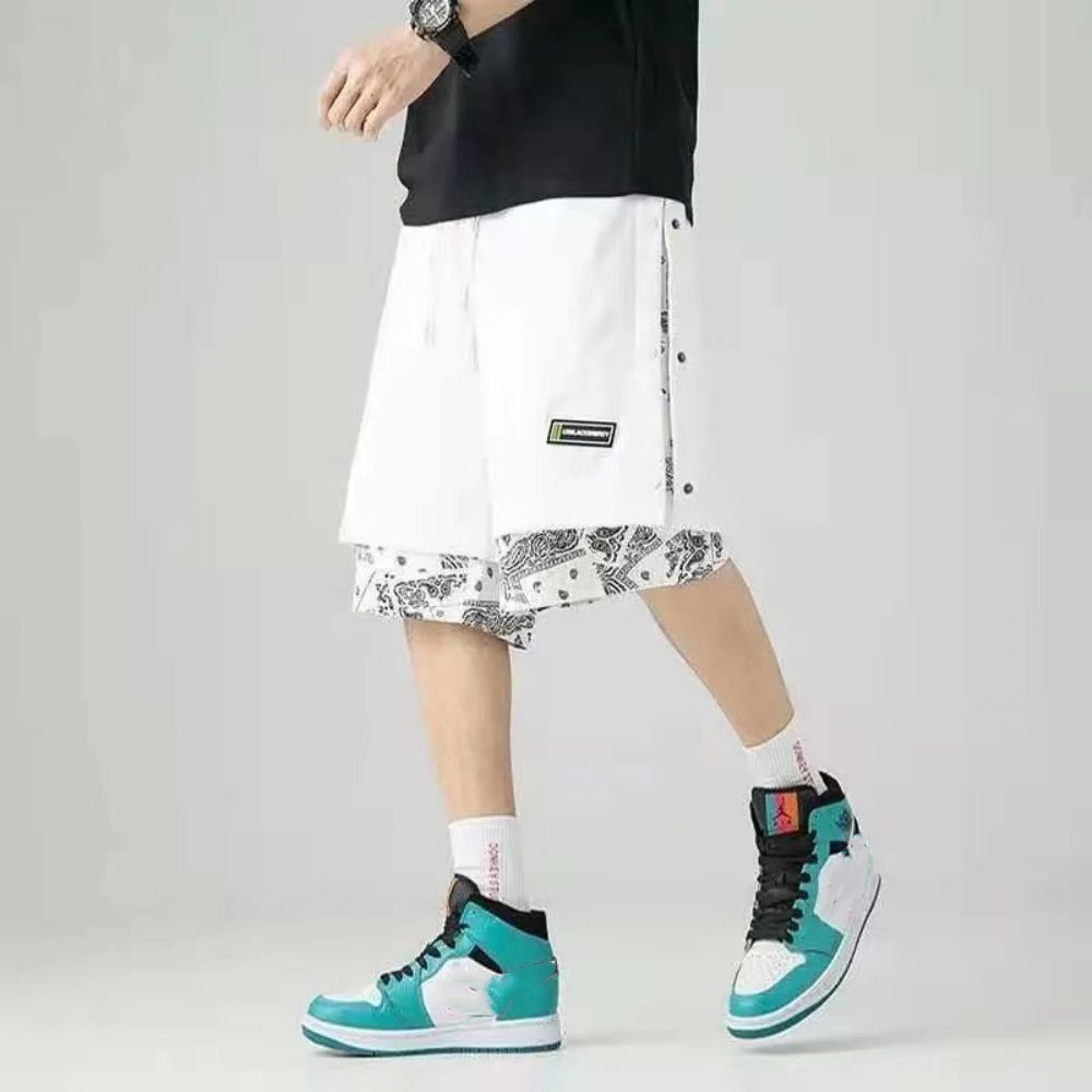 Men Short Basketball 2025 Paisley new Hippie Streetwear Hip Hop Haruku Retro Printed Irregular Loose Wide leg