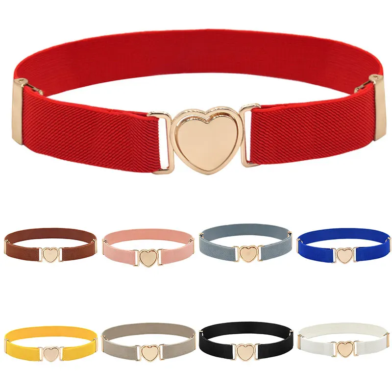 1PCS Adjustable Stretch Waistbands Boys Girls Belt Love Heart 2025 Shape Buckle Solid Color Wide new Leisure Elastic Waist Belt