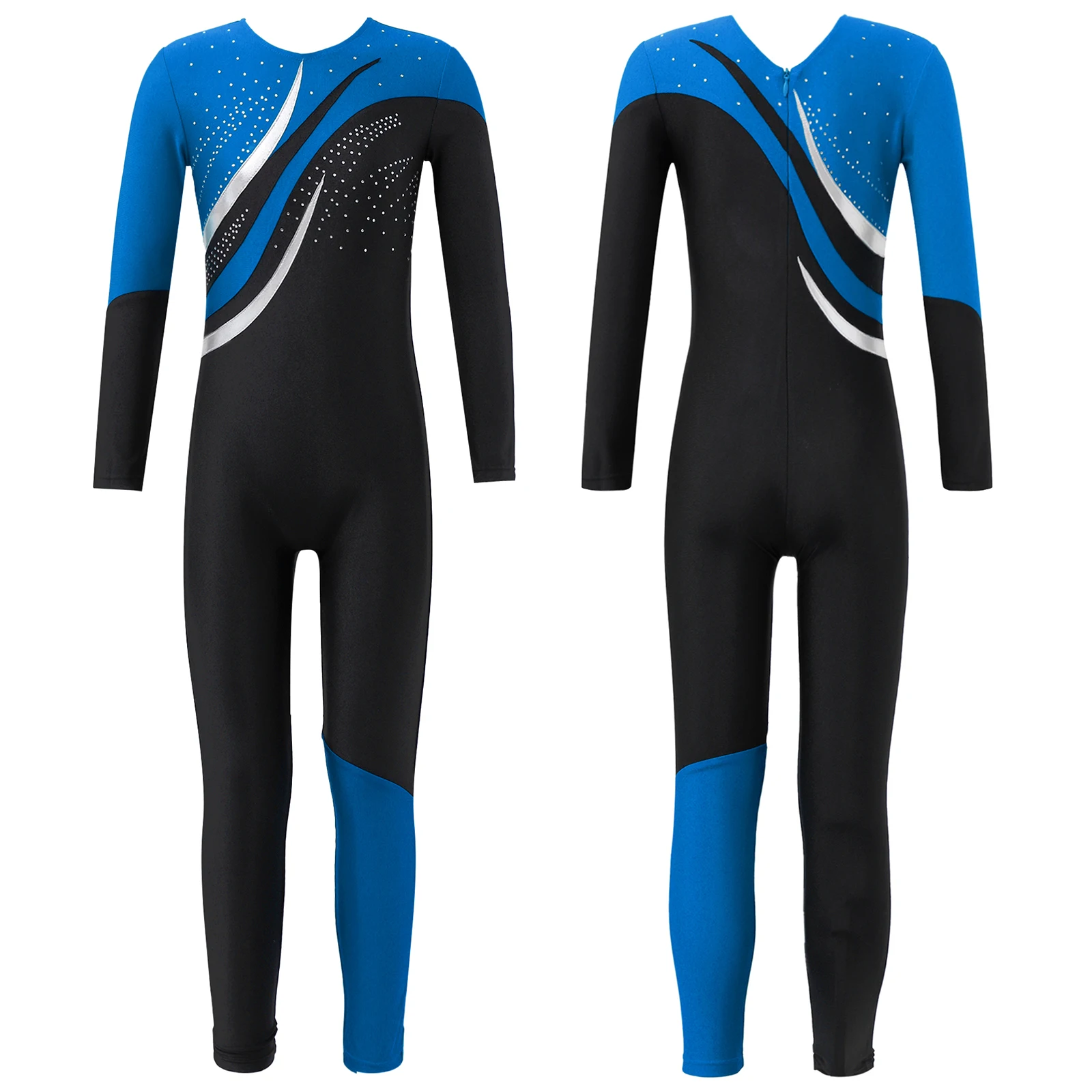 Kids Girls Boys Jumpsuit Dance Ballet Leotard Academic Gymnastics Long Sleeve Rhinestone Pants Jumpsuit Dance Classic Unitard