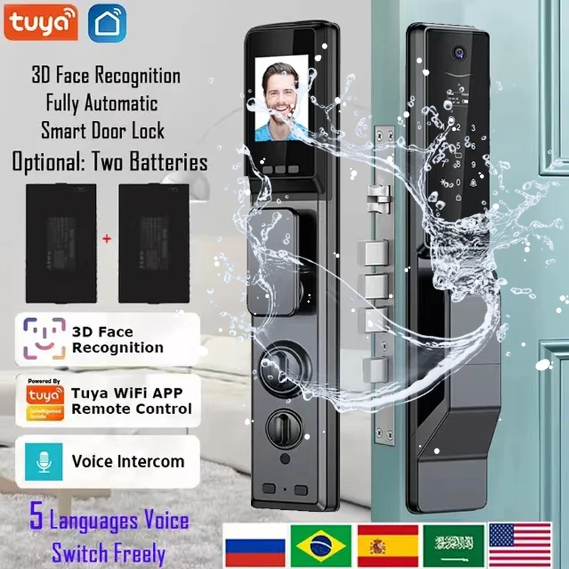Outdoor Waterproof Lock Wifi Tuya APP Remote Voice Intercom Electronic Door Lock Face Fingerprint Smart Door Lock With Camera