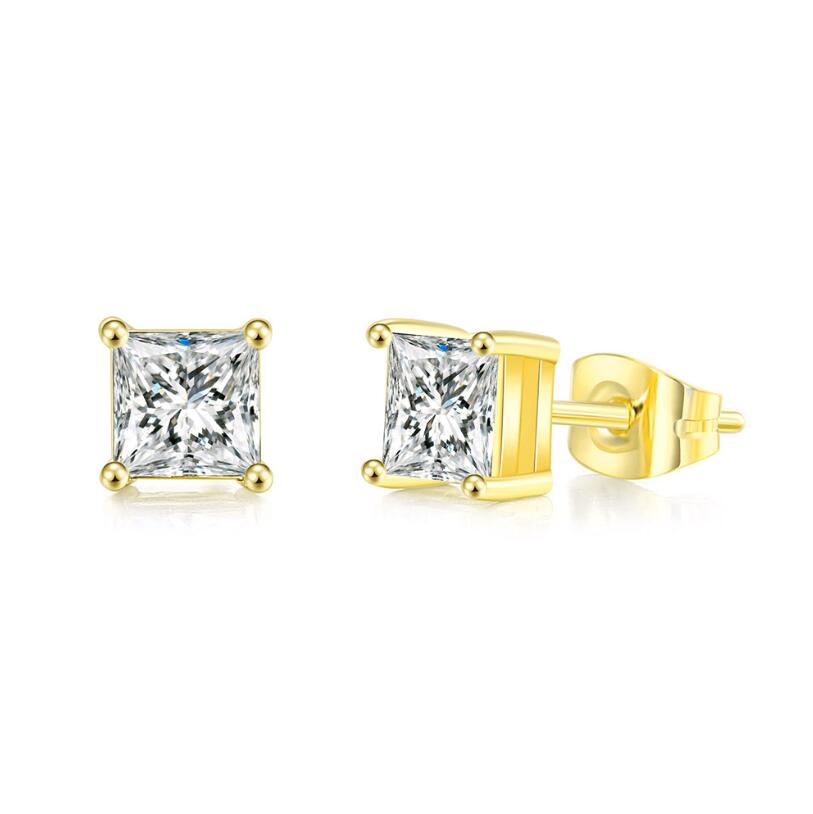 2024 Ins Top Sell Stud Earrings Simple Fashion Jewelry 925 Sterling Silver Fill Princess Cut White 5A Cubic Zircon Party Women Wedding Earring Gift
