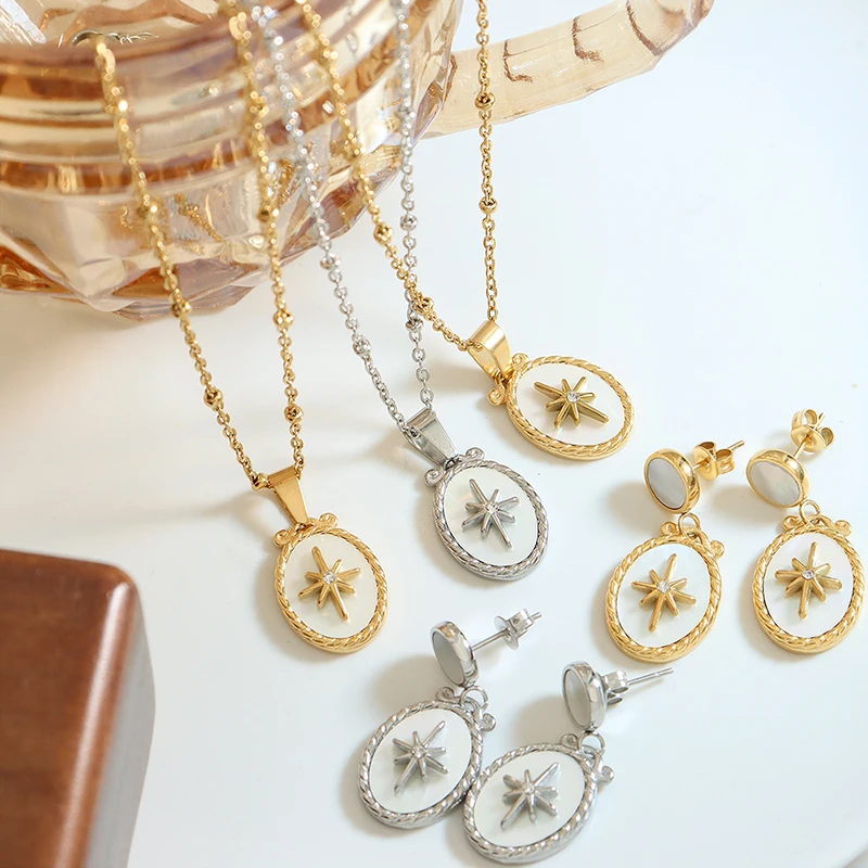 Sweet Women's Necklace Earring 2025 Set Small Design Necklace new White Haibei Star Pendant Necklace Elegant Women's Jewelry Set