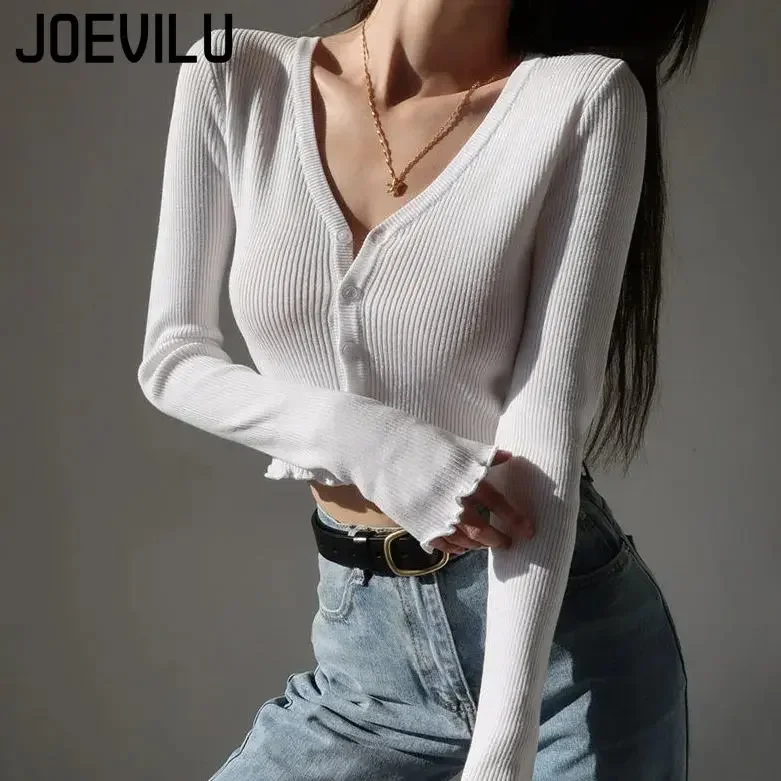 Sexy Knitted Cardigan V Neck Naked Navel new Crop Tops 2025 Chic Fungus Hem Shirt Women's Spring and Summer Korean Versatile Y2k Sweater