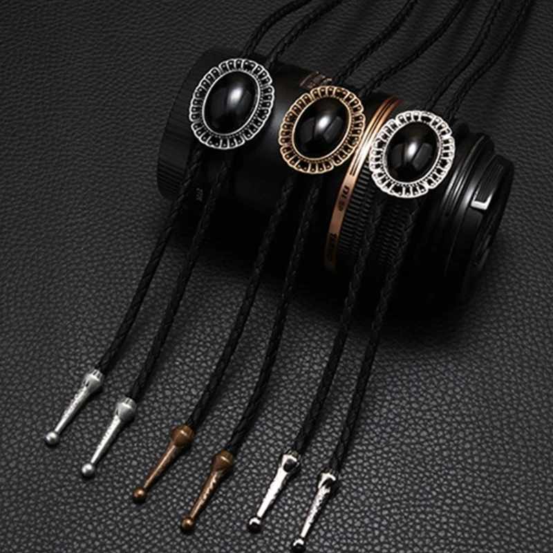 Adjustable Bolo Tie Popular Western Cowboy Teens Men Women Necklaces Dance Necktie Vintage Shirts Obsidian Pendant Wholesale