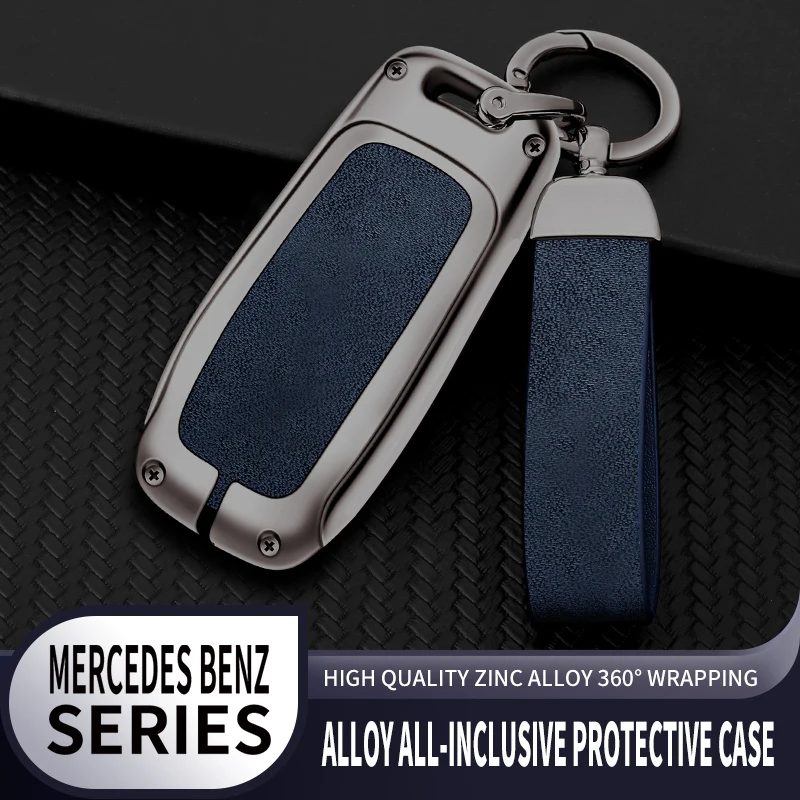 Metal Leather Car Key Case Cover Fob for Mercedes Benz A C E S G Class GLC CLE CLA GLB GLK GLS W177 W205 W212 W213 W222 X167 AMG
