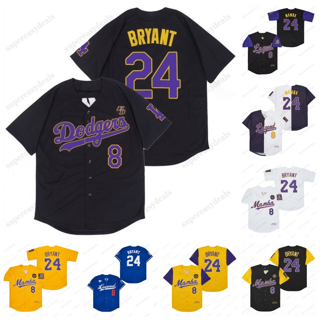 Stitched Bryant Dodgers Baseball Jersey 24 KB Black Mamba Black Purple Yellow
