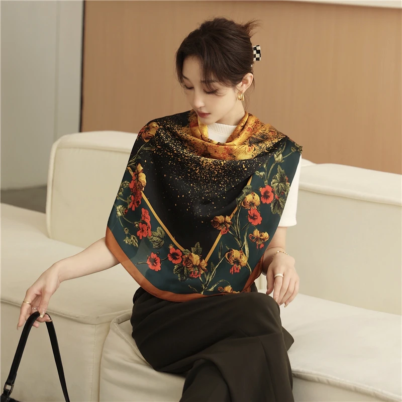 Silk Square Scarf Women Print Hijab Shawls Wraps Bandana new 2025 Female Foulard Headbands Muslim Headscarves Bufanda