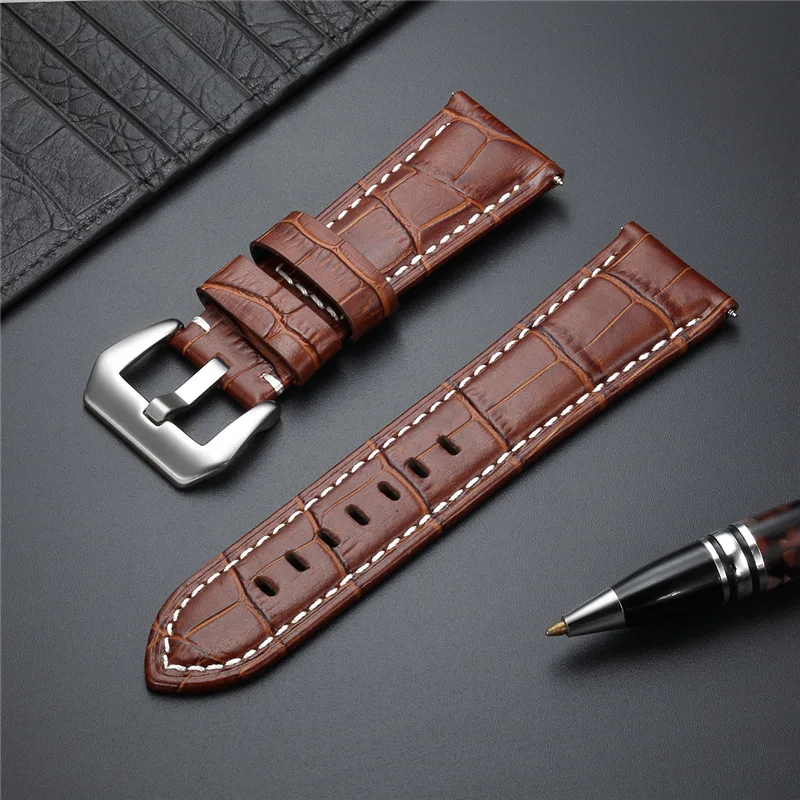 Genuine Cow Leather Watchbands 20mm 22mm 24mm 26mm Steel Buckle Watch Accessories Black Brown Blue Wristwatch Straps