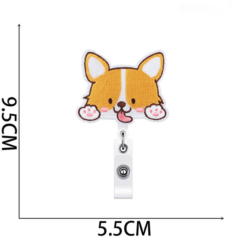 Candy 2025 Color Embroidery Patch Corgi Dog Badge Reel Retractable ID Badge Holder With 360 Rotating Alligator new Clip Name Holder