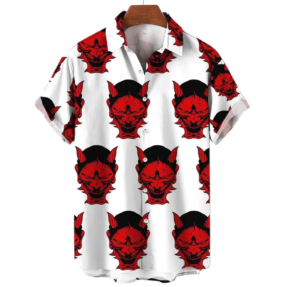 Devil Pattern Men's Shirts Oversized Shirt Loose Causal Double Patchwork Red new Imp Party Festival Camisas 2025 Original Men's Shirts
