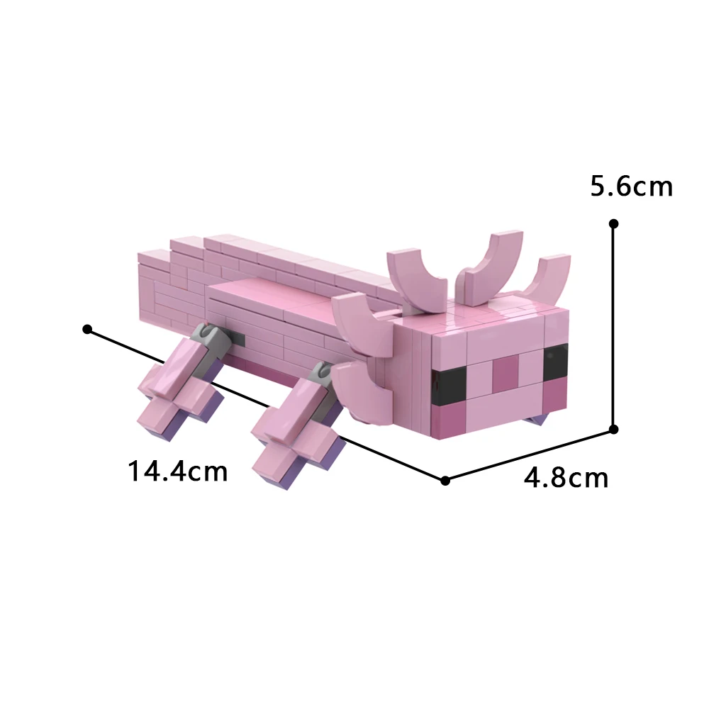 BZB MOC Hexagonal Dinosaur Crawl Fire Salamander new Building Blocks Set Cute Pink Animal Axolotl Bricks Toy Children 2025 Birthday Gifts